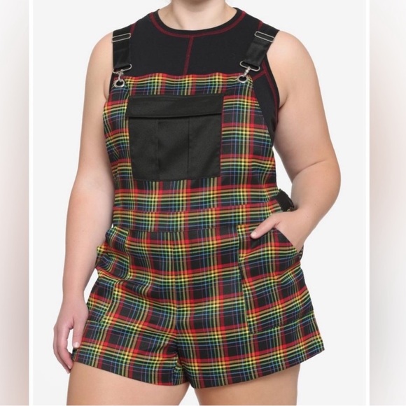 Hot Topic Rainbow Grid Utility Shortalls XL new with tags - Picture 1 of 8
